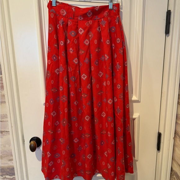 Red Patterned Midi Skirt - Picture 3 of 15